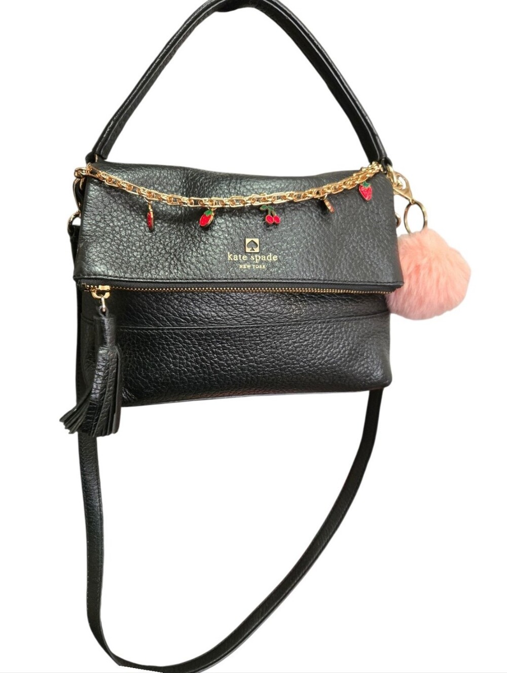 Kate Spade Black Leather Crossbody Satchel.